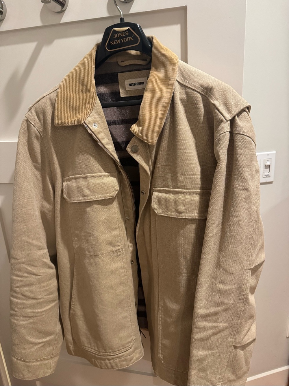 Beige Canvas Field Jacket with Corduroy Collar - Unbranded